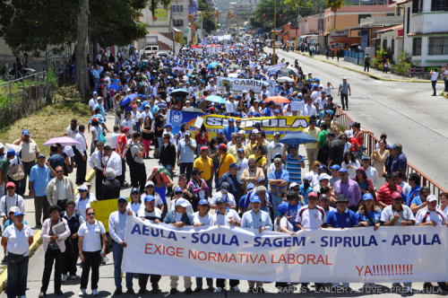 Todos los gremios universitarios de la ULA marcharon como uno solo exigiendo mejoras salariales (Foto Siprula)